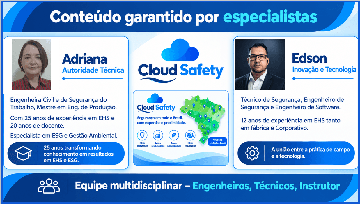 Conteúdo garantido por especialistas: Adriana, autoridade técnica, e Edson, inovação e tecnologia — equipe multidisciplinar de engenheiros, técnicos e instrutores