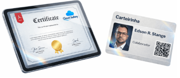 Certificado digital e carteirinha com QR Code emitidos pela Cloud Safety